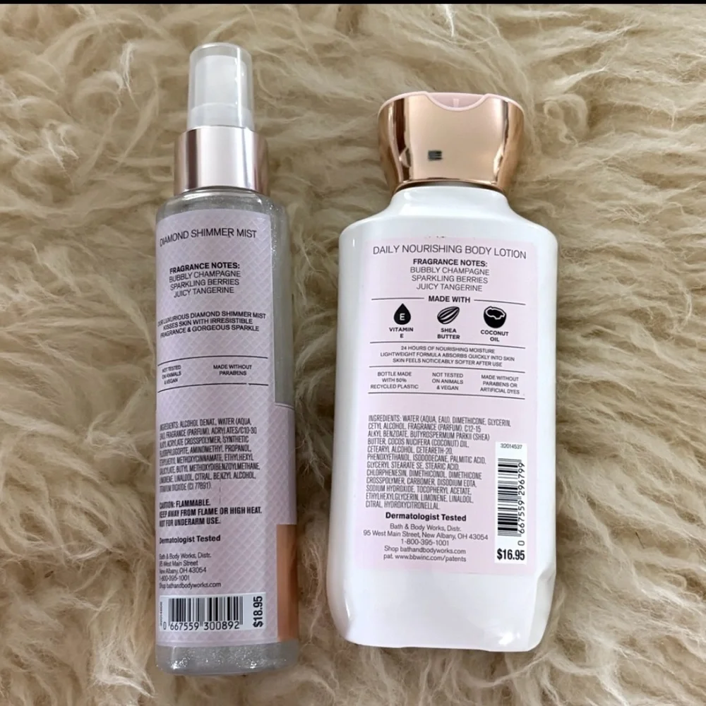 NWT Set/2 Bath & Body Works Champagne Toast Body Lotion and Shimmering Mist